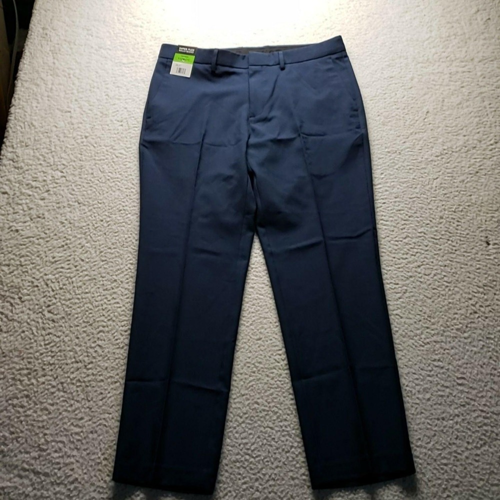 Haggar Dress Pants Mens 34x29 Blue Flat Front Super Flex Waistband Stretch